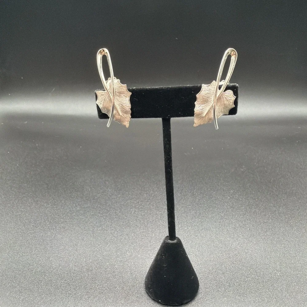Vintage Maple Leaf Sterling Silver Clip on‎ Earrings